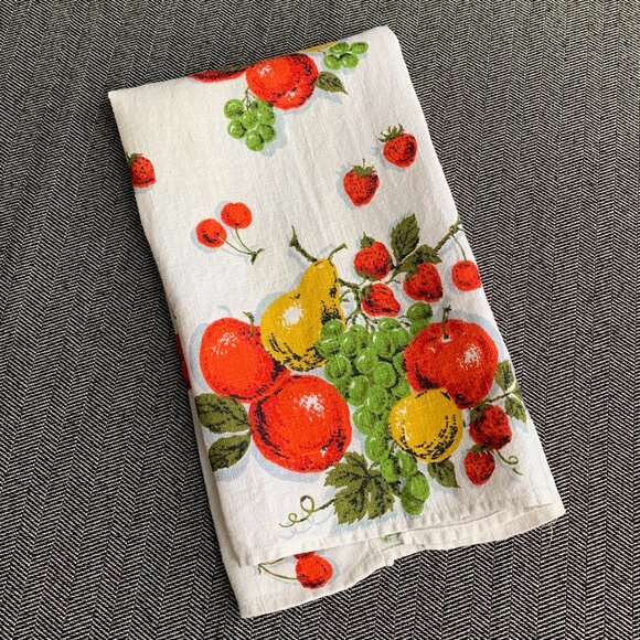 Pure Linen Vintage Kitchen Dishcloth Hand Towel Mixed Fruits - Picture 1 of 15